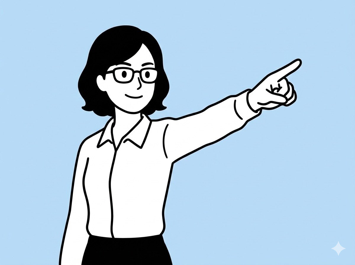 昨日の階段の図解はどうやって作ってる？という質問をいただいたので。 ①：指差す永野のイラストをNano Banana proで作ります（設定画像を参照してポーズ